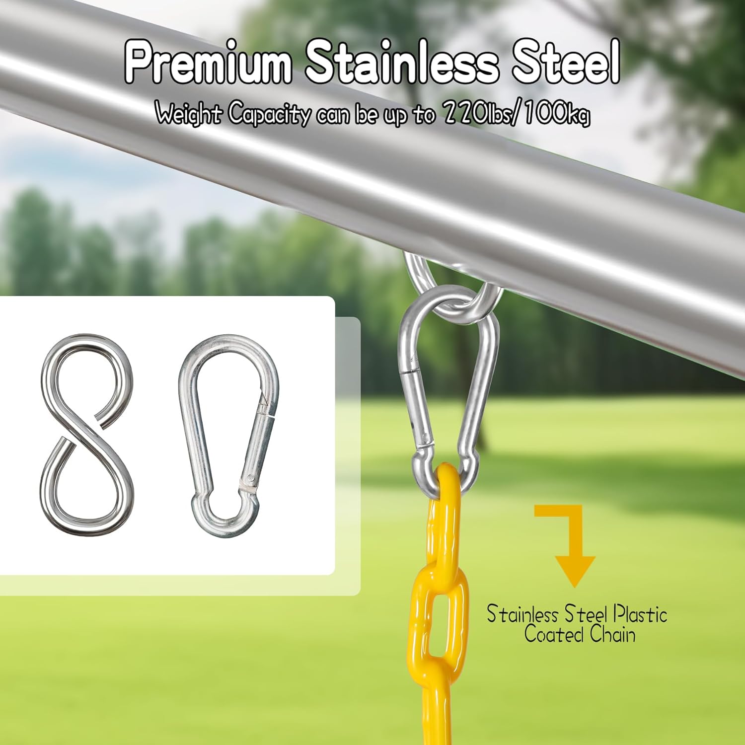 Toddler Swing Seat with Coated Chains, Heavy Duty Kids High Back Bucket Swings with Tree Straps and Hooks for Outdoor, Playground, Backyard, Swing Set Accessories by Domaker, Yellow