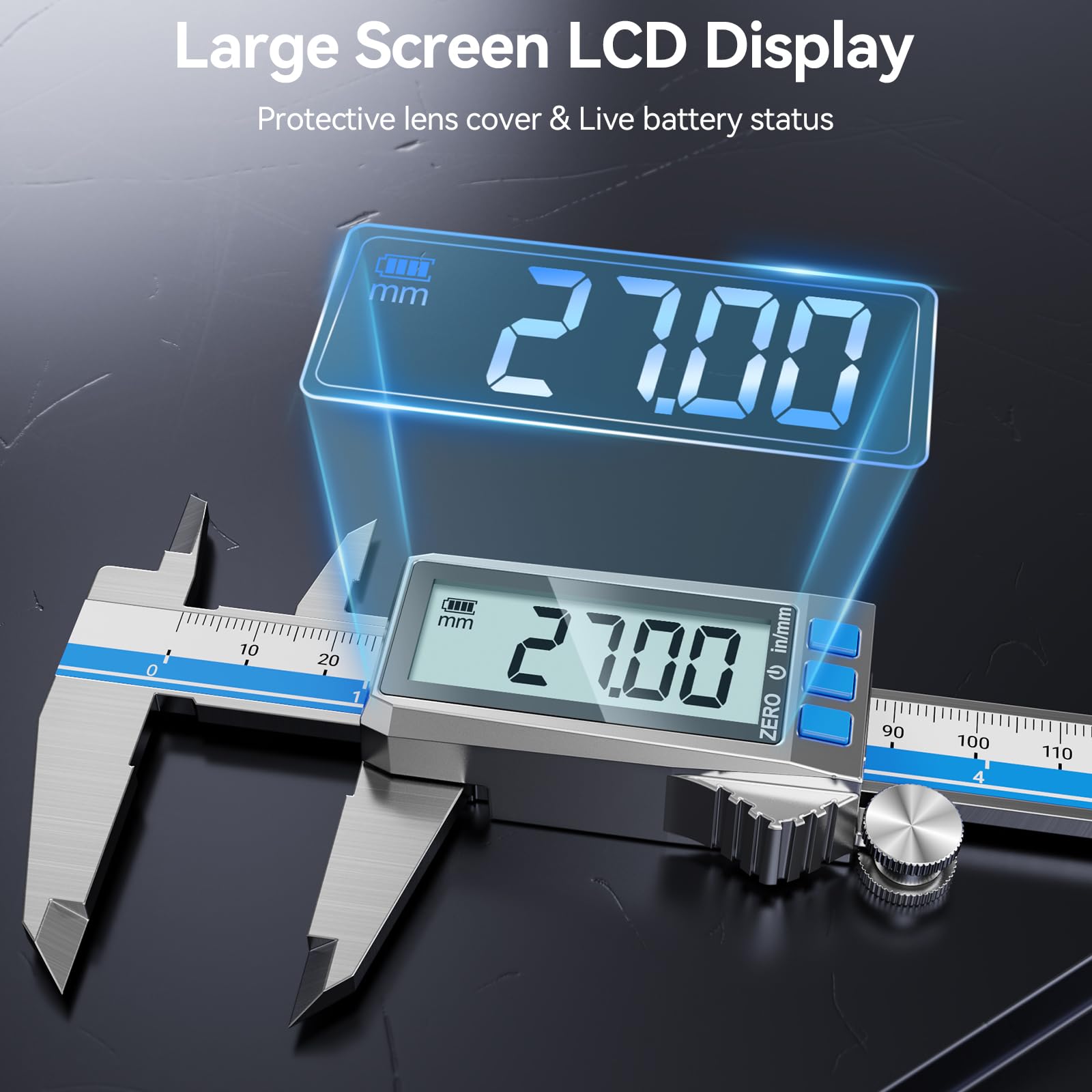 Preciva Pied a Coulisse Numérique Rechargeable,150mm Pied à Coulisse de Précision,Étanche IP54,Écran LCD Large, mm/inch/fraction,Câble de Recharge Type-C Inclus
