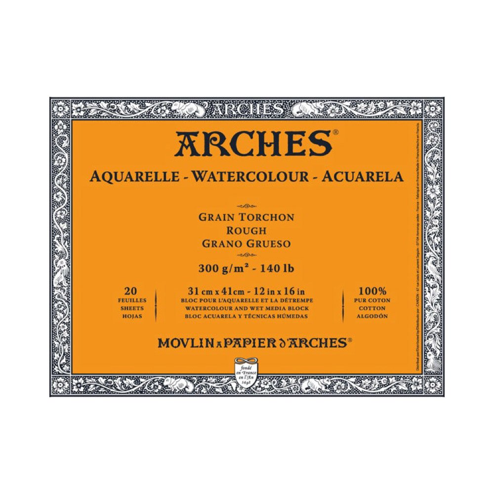 Arches 1795087 Aquarellpapier im Block (31 x 41 cm, 4-seitig geleimt, 300g/m² Grobkorn) 20 Blatt naturweiß