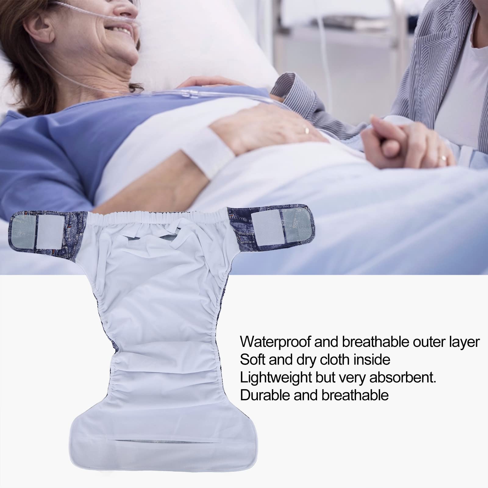 Dioche Couche Lavable Réutilisable pour Adultes, Couche Lavable en Tissu, Couches Imperméables de Protection contre L'incontinence des Personnes âgées avec Attaches à Crochet