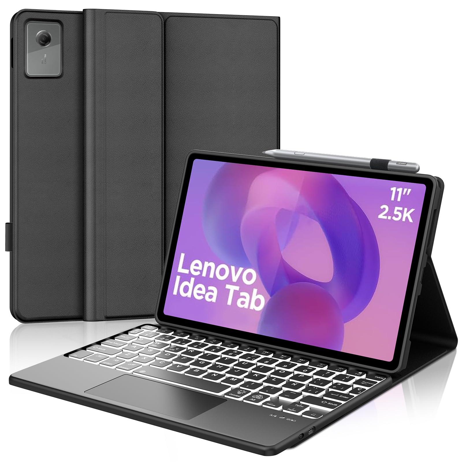 FOGARI Funda Teclado con Touchpad para Lenovo Idea Tab 11" 2025 | Español Ñ Teclado Retroiluminado Magnético Desmontable Bluetooth con Trackpad para Lenovo Idea Tab 11 Pulgadas 2025, Negro