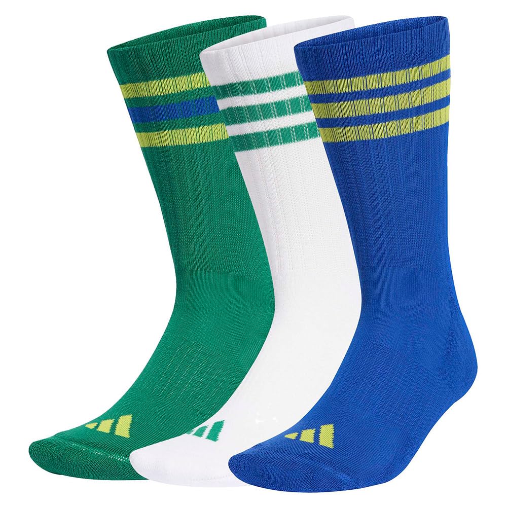 adidas Unisex 3STRIPES CUSHIONED SPORTSWEAR CREW SOCKS 3 PAIR PACK, bold green/bold blue/bright yellow, 10.5-12.5