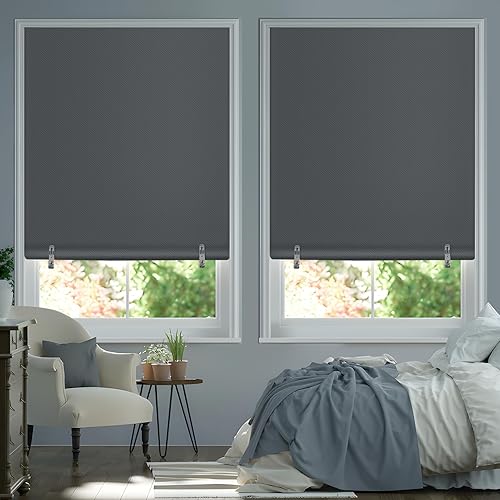 SAUIRS 2Pack Blackout Roller Window Shades, Cordless Blinds for Indoor Windows No Tools No Drill Pull Down Window Shades,Thermal Insulated Fabric UV for Home, Office, Bedroom(36''W x 72''H, Grey)