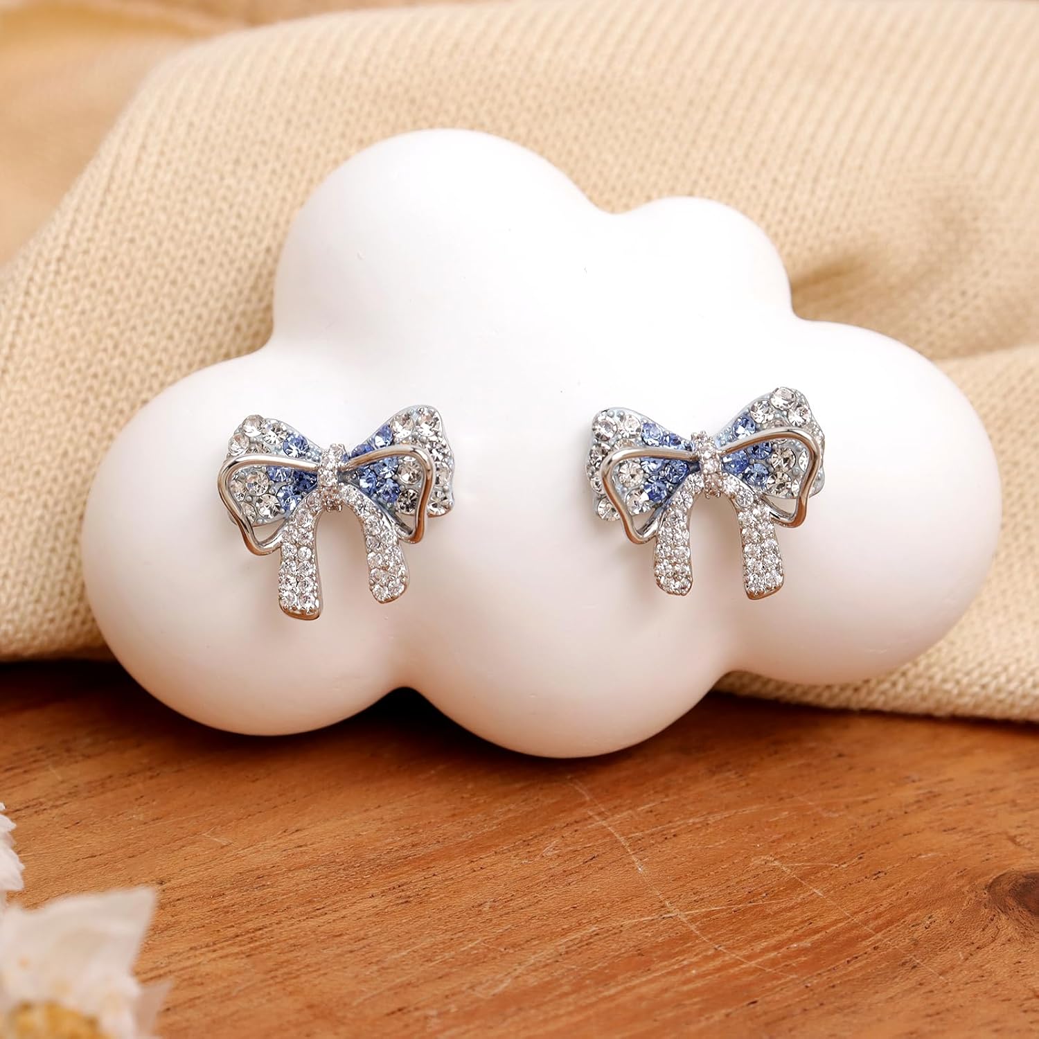 Sonateomber Gold Silver Bow Stud Earrings for Women, Dainty Cute Cubic Zirconia Rhinestone Ribbon Bowknot Earings Prom Wedding Fashion Jewelry Gift - Image 5