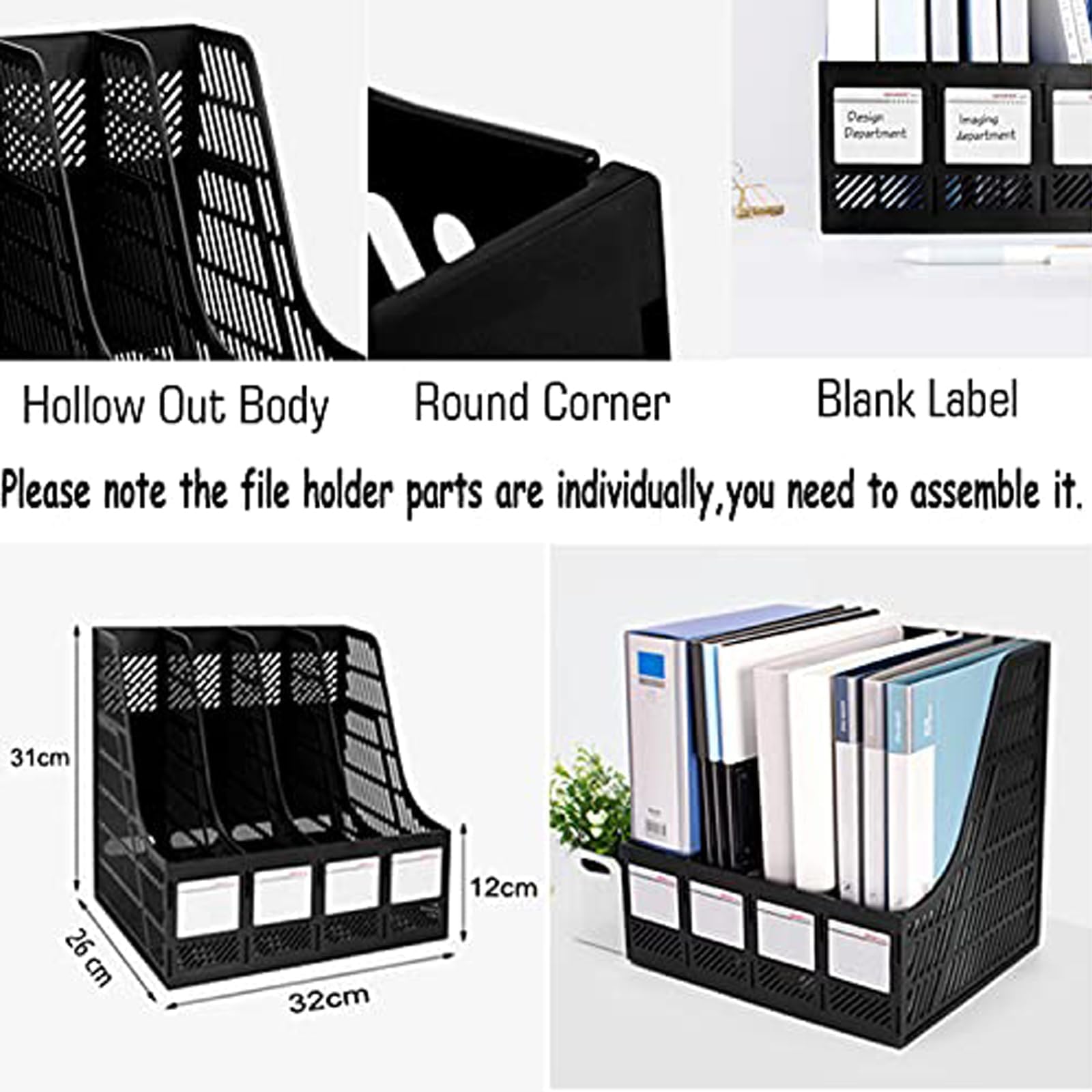 Elezeal Magazine File Holder, Sturdy HIPS Plastic 4 Vertical Book Organiser with Hollow Design - Image 2