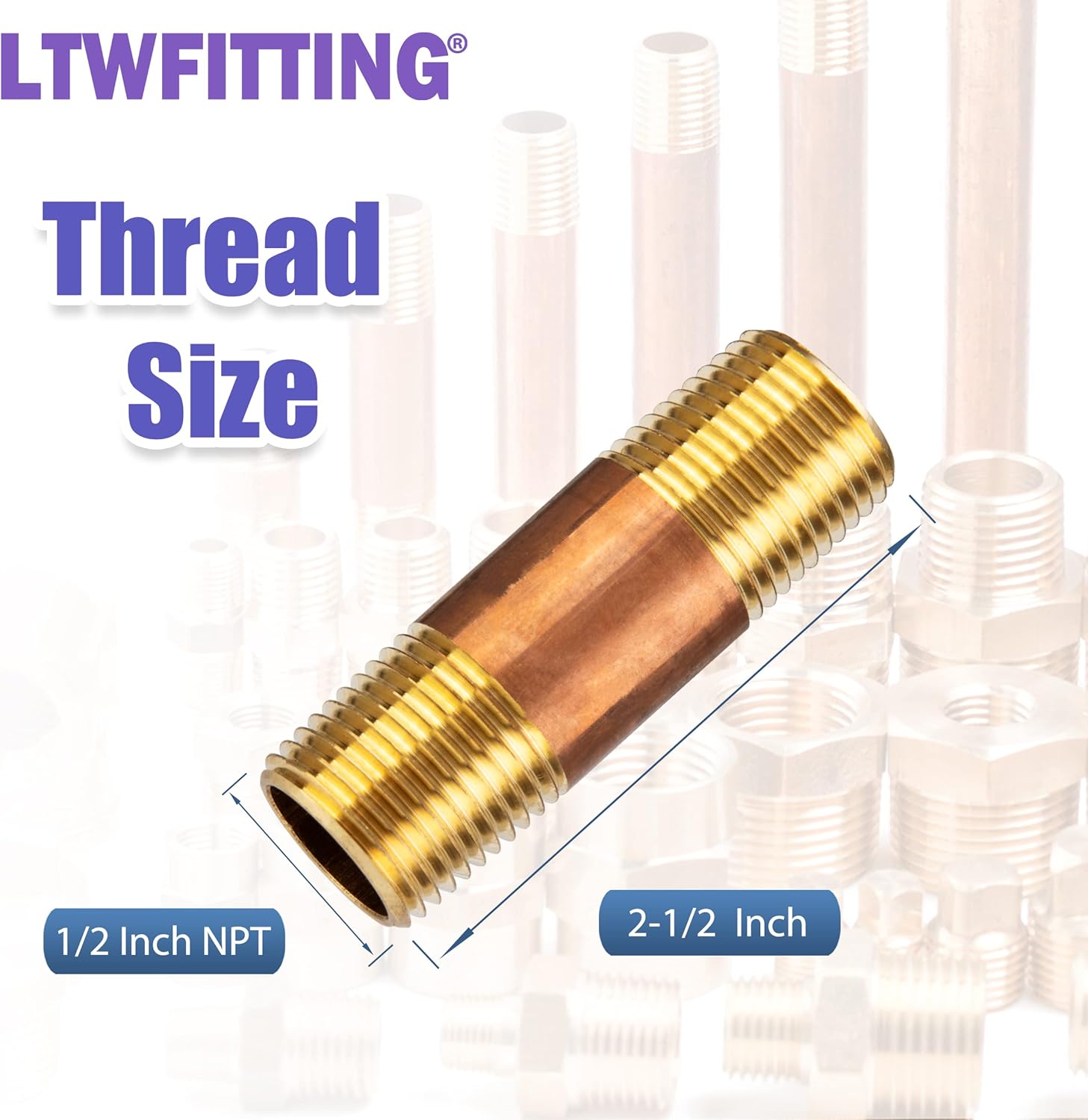 LTWFITTING Assortment Kit Total length (1-1/2-Inch 2-Inch 2-1/2-Inch 3-Inch 3-1/2-Inch 4-Inch 4-1/2-Inch) x 1/2-Inch Male NPT Brass Pipe Long Nipple Set (Pack of 26)