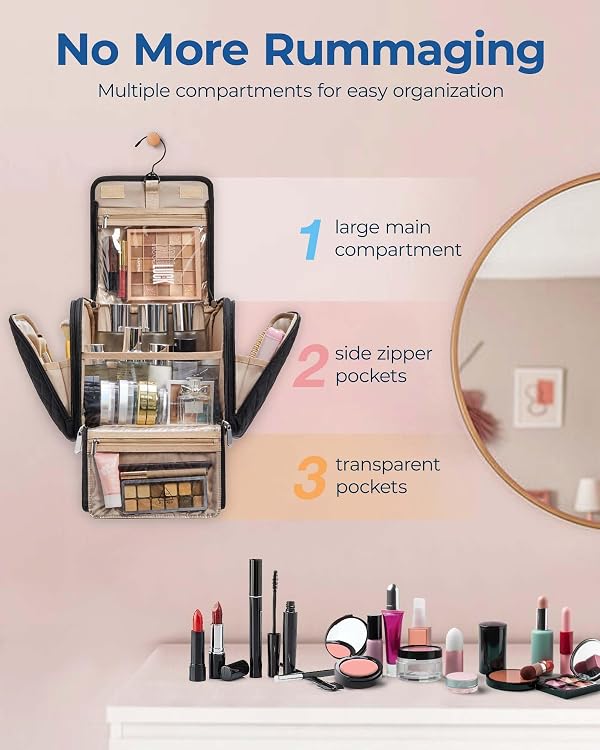 BAGSMART Hanging Toiletry Bag for Women, Large Travel Make Up Bags by bagsmart - Image 2