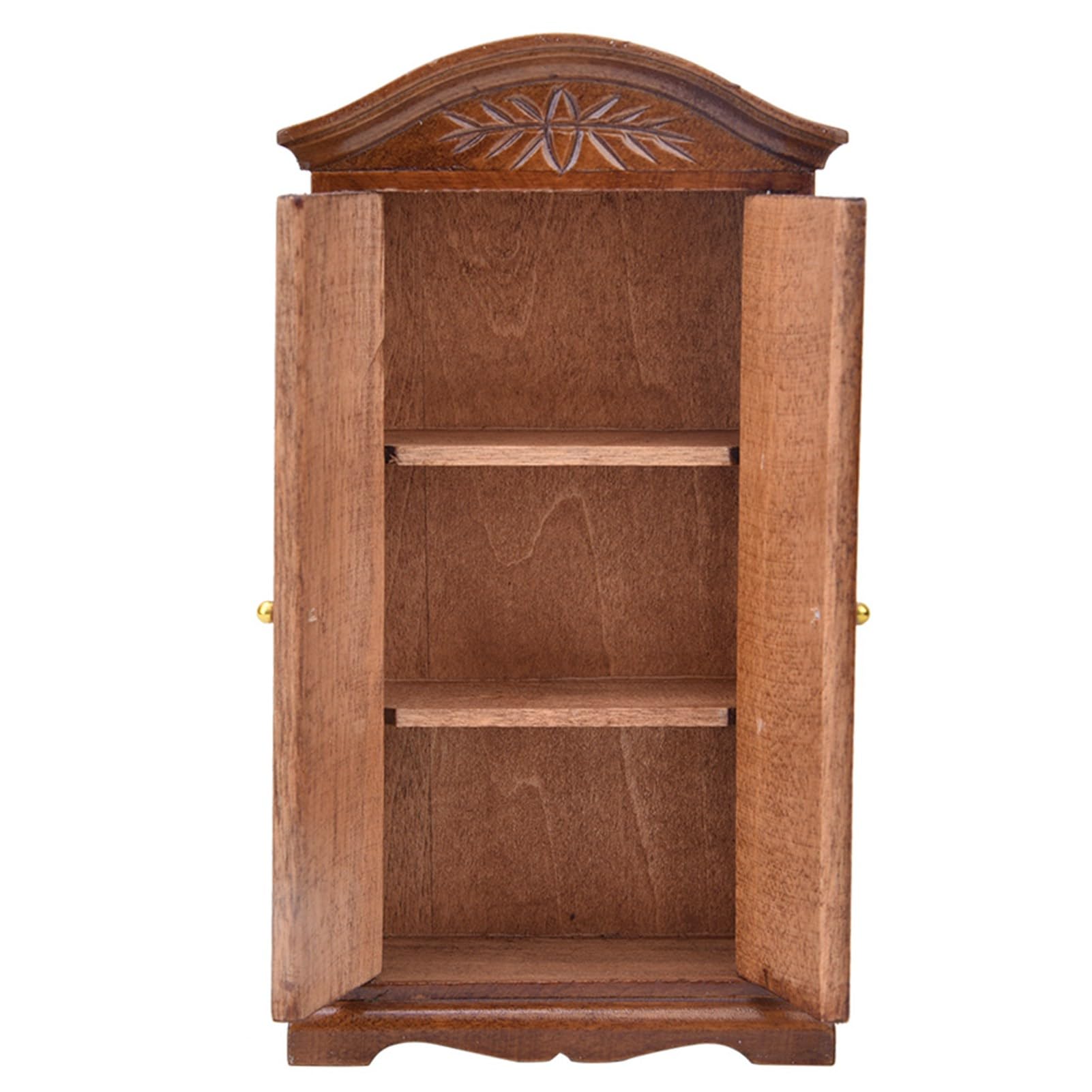 Fafeicy 1/12 Scale Mini Vintage Wooden Double Door Closet Wardrobe Dollhouse - Image 2
