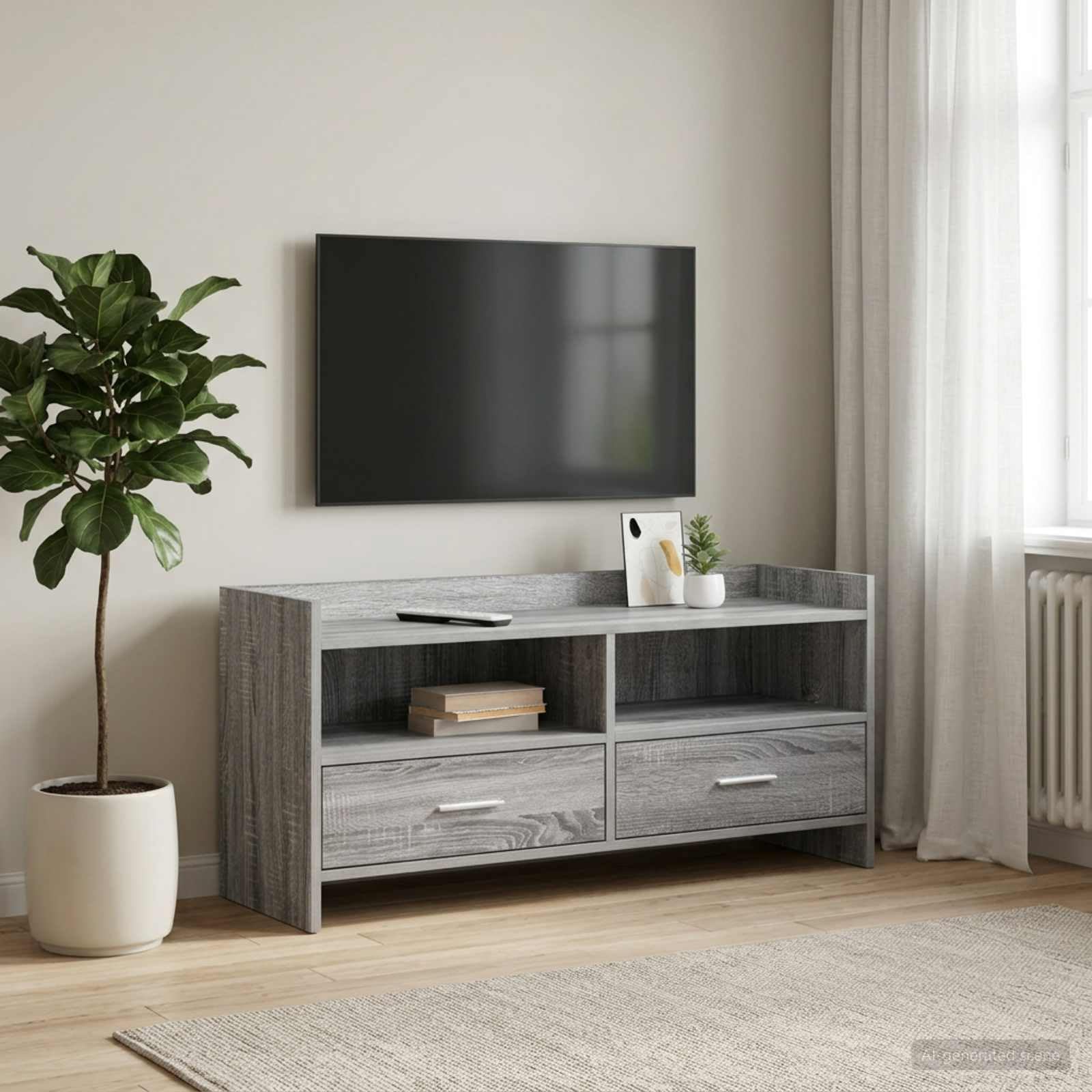 TV-Schrank 100x33x47 cm Grau Sonoma Holzwerkstoff | Metallgriffe, rechteckiges Design, mehrere Fächer, pflegeleicht mit feuchtem Tuch