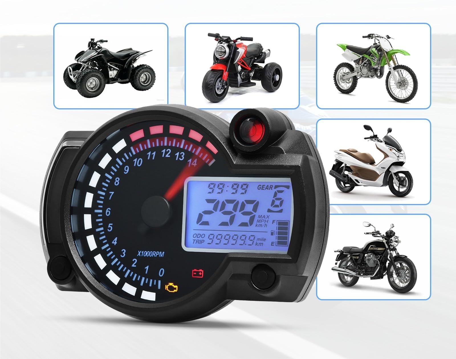 Velocímetro Digital para de alarma | Medidor de tablero de motocicleta de 12 V, odómetro digital de 7 colores, tacómetro con lámpara de alarma