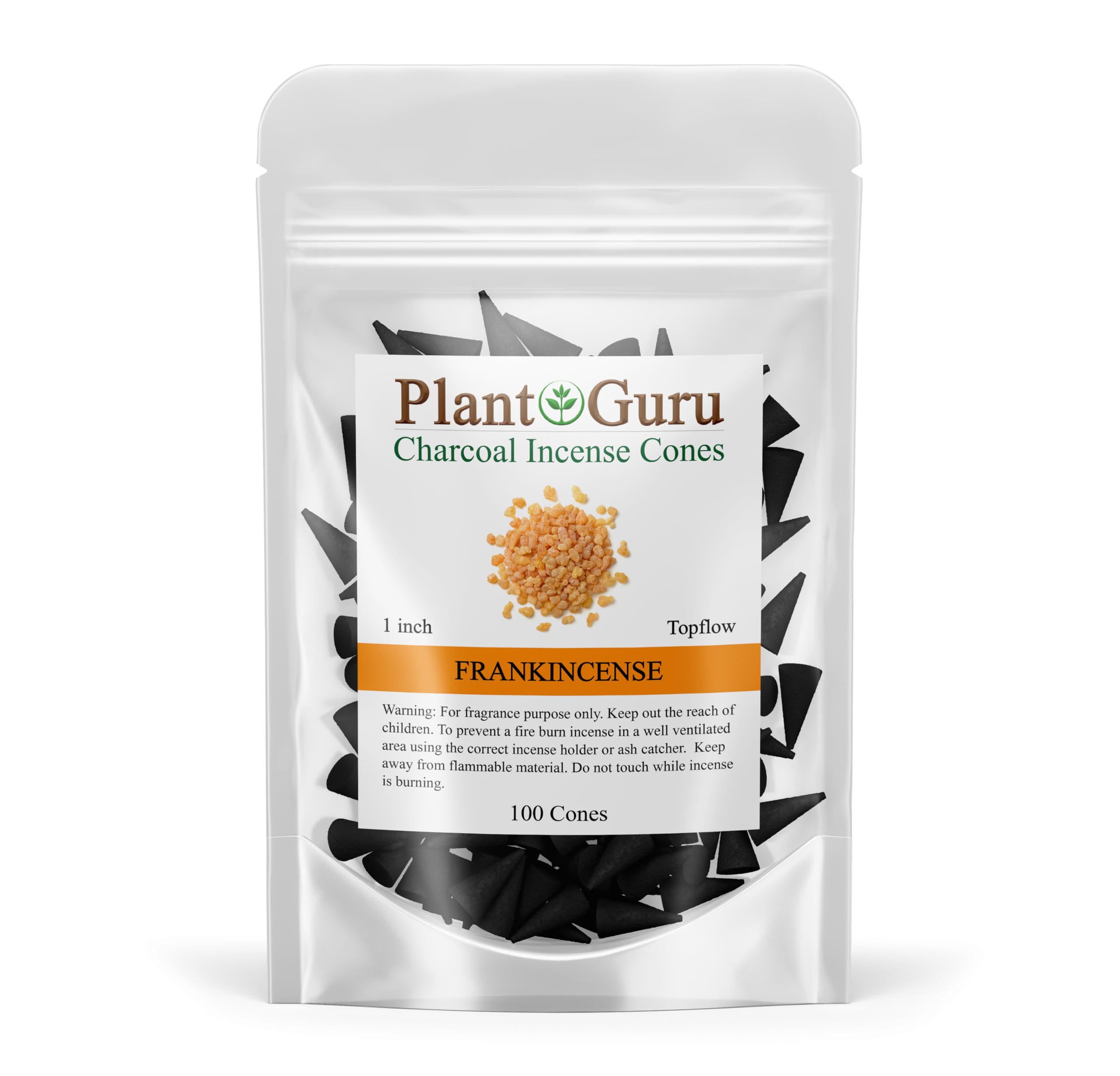 Frankincense Charcoal Incense Cones 1" TOPFLOW - 100 Pack Bulk - Natural Scented Cones Handmade Hand Dipped