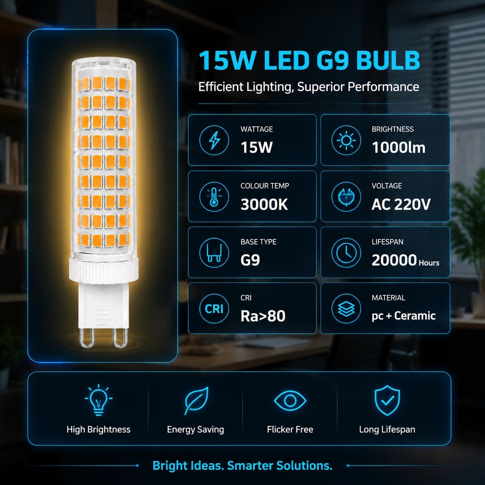 Bombilla LED G9 Cerámica 15W, Equivalente a 120W Halógena, 1000LM, Gran Ángulo 320°, Sin Parpadeo, CRI≥80+, No Regulable, Para Araña Colgante(Warm white 3000K,10 Pack)