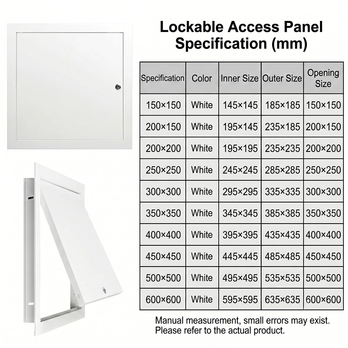 Trampilla de Registro de Aluminio - Sistema de Cierre Universal con Destornillador | Panel de Acceso Metálico para Paredes, Techos, Registros de Fontanería y Caja de Fusibles(White,250 x600 mm)