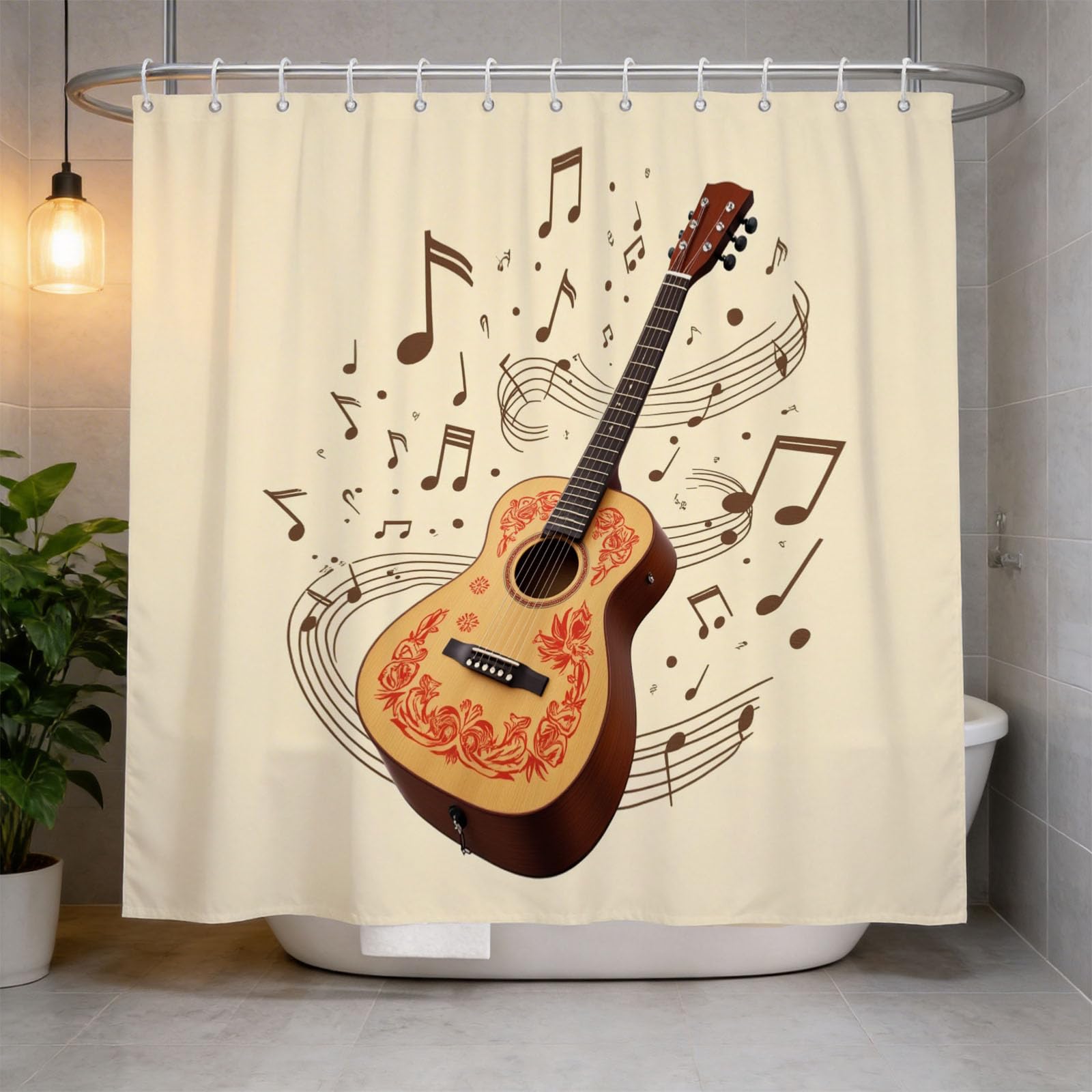 Hongduo 3D Violin Shower Curtain for Stalls Bathtubs Music Notes Bathroom Decor Shower Curtain Set Polyester Fabric Waterproof 200x200cm/79X79 Inch with Hooks