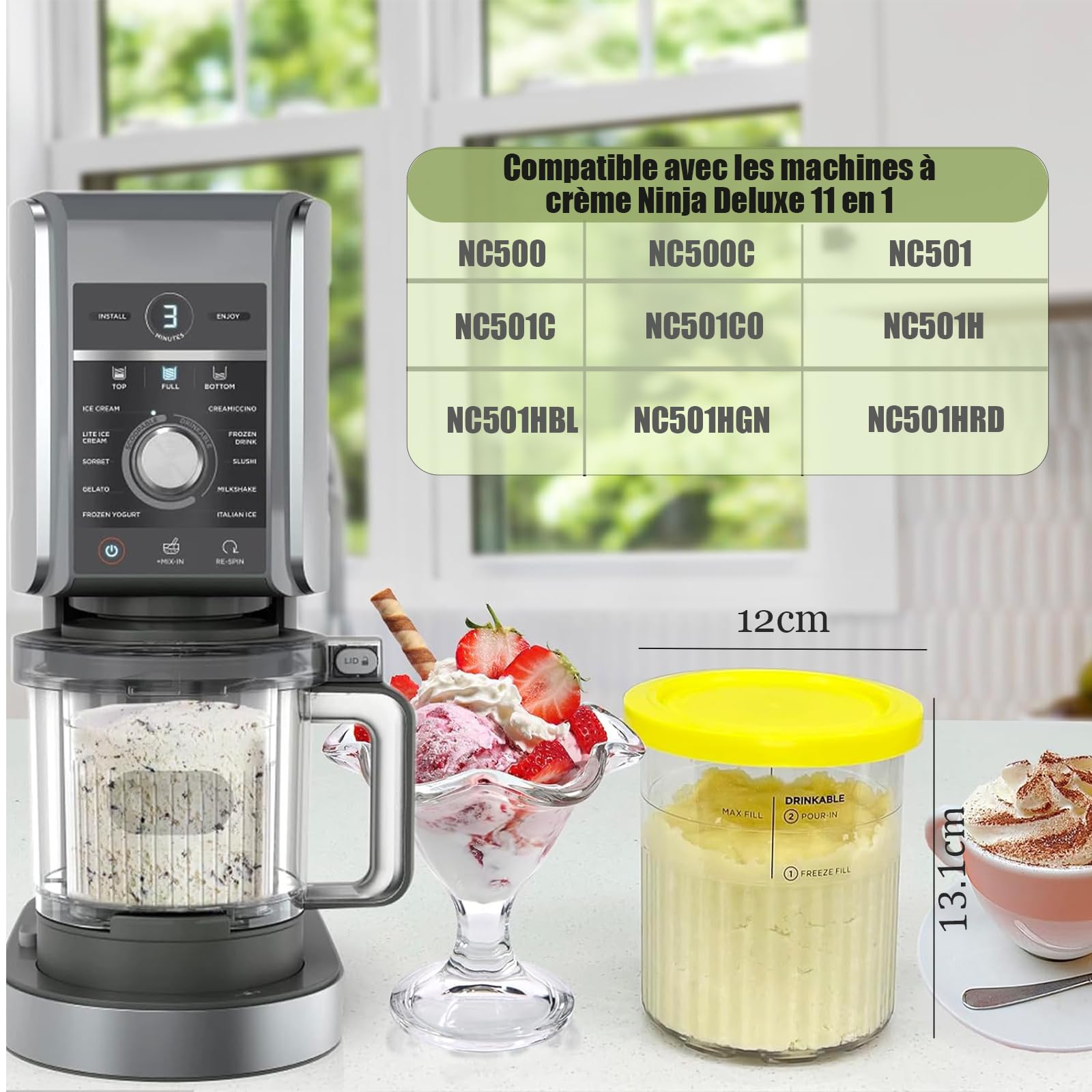 Lot de 4 Récipients à Crème Glacée de Rechange pour Ninja Creami Deluxe NC500/NC501/NC501EU Series, 680ML pour Accessoires Ninja Machine à Glace, Sans BPA