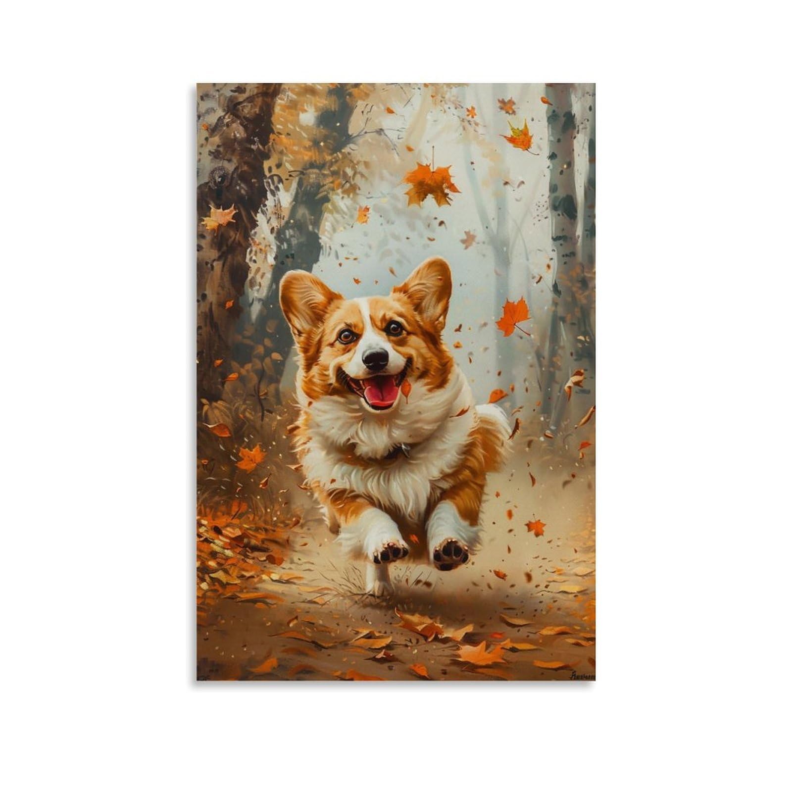 HUERYRYHY Warm Fall Corgi 02 Poster Wall Art Canvas Vintage Aesthetic Painting Decor for Rooms 20x30inch Unframe-style