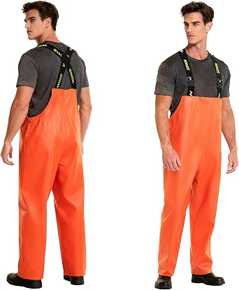 Men's Commercial Fishing PVC Bib Overalls, Waterproof Workwear | 0.70mm Coated Fabric, Reinforced Construction, Saltwater Protection, Adjustable Braces, Wet Work Gear