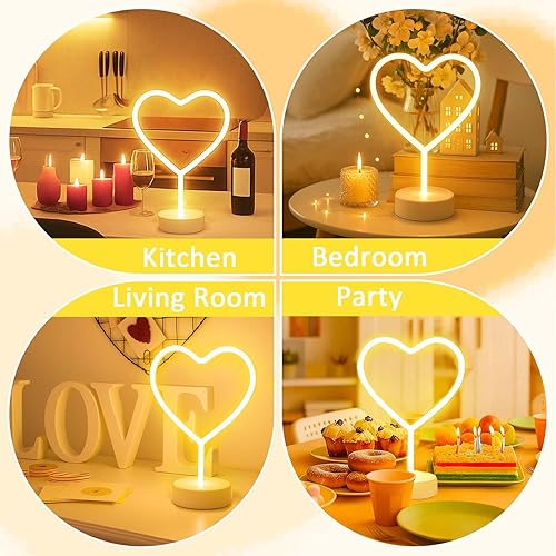 Miniatura 3 de Letrero de neón en forma de corazón blanco cálido, luz de neón del día de San Valentín alimentada por batería o USB, luces de corazón blanco cálido