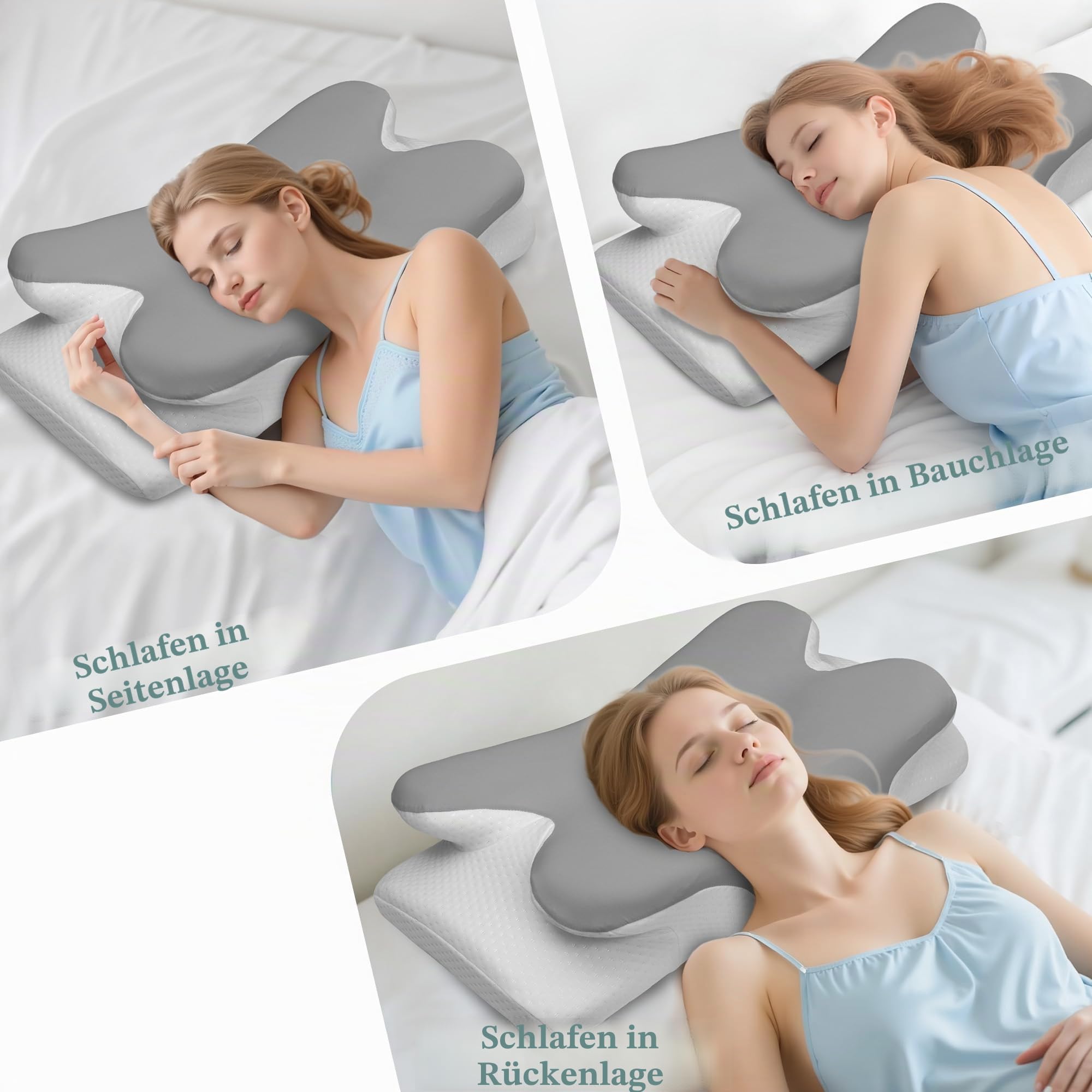 Nackenkissen Memory Foam Kissen,Ergonomisches Kopfkissen,Seitenschläferkissen,für Seiten,Rücken & Bauchschläfer(Hellgrau)