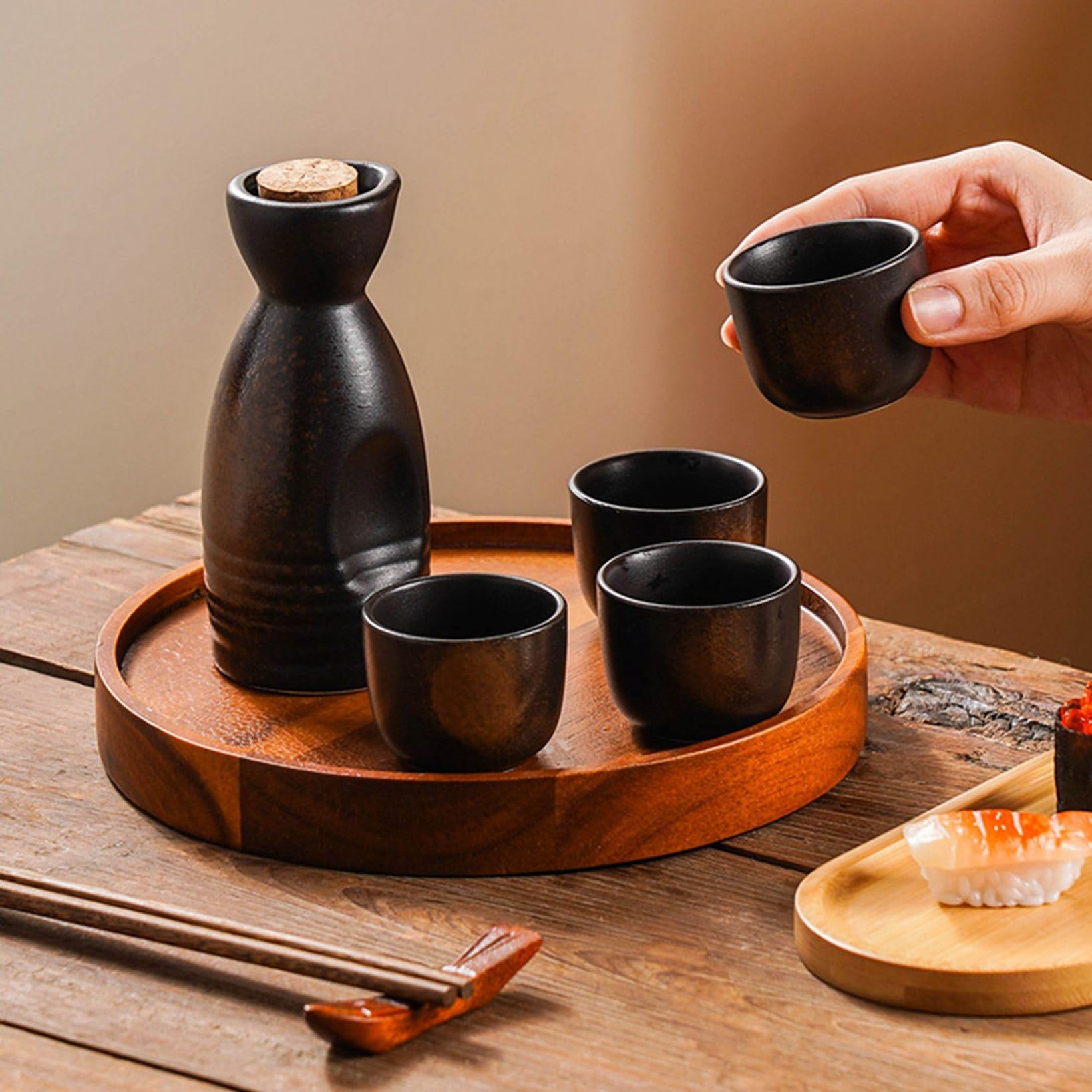 備前焼 酒器セット 徳利 2客 猪口 5客 共箱 備前焼 酒器揃い(徳利2本