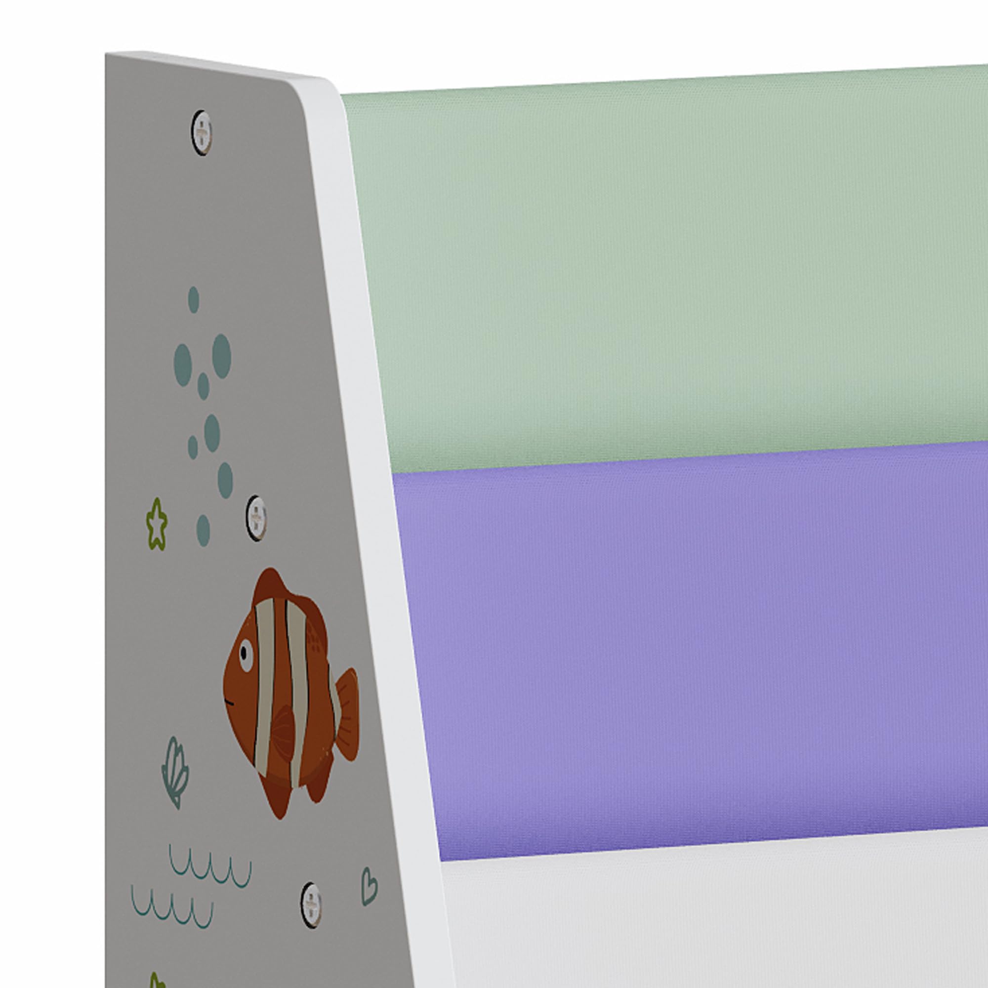 [en.casa] Bibliothèque Enfant Étagère avec 4 Compartiments de Rangement Meuble de Stockage Motif Aqua Dream Coins Arrondis Panneau de Particules Polyester Métal 60 x 62 x 28 cm Blanc Vert Clair Violet