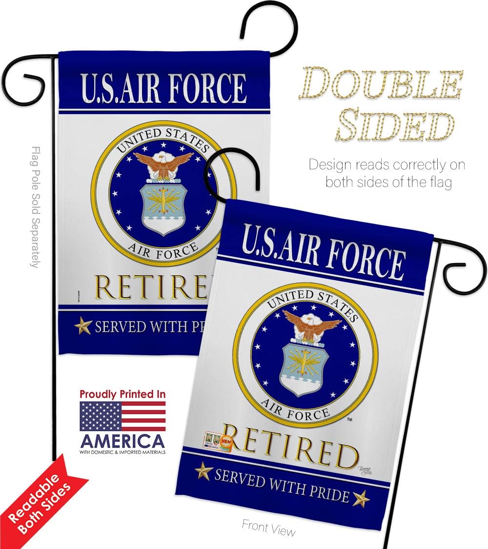 Air Force US Retired Garden Flag Armed Forces USAF United State American Military Veteran Retire Official Small Decorative Gift Yard House Banner Double-Sided Made In USA 13 X 18.5