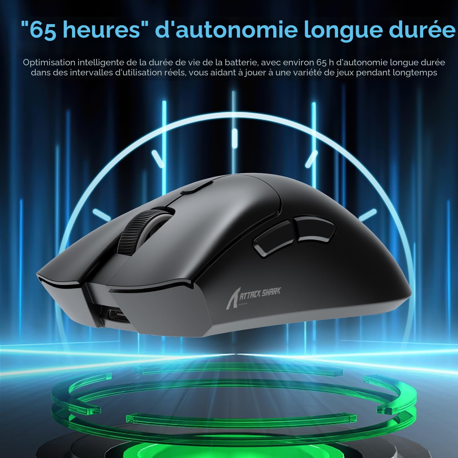 ATTACK SHARK R1 Souris Superlight 59 g, capteur de Jeu PixArt PAW3311, Souris de Jeu sans Fil/Filaire BT/2,4 G, 6 DPI réglables jusqu'à 18 000, Batterie de 65 Heures (Noir)