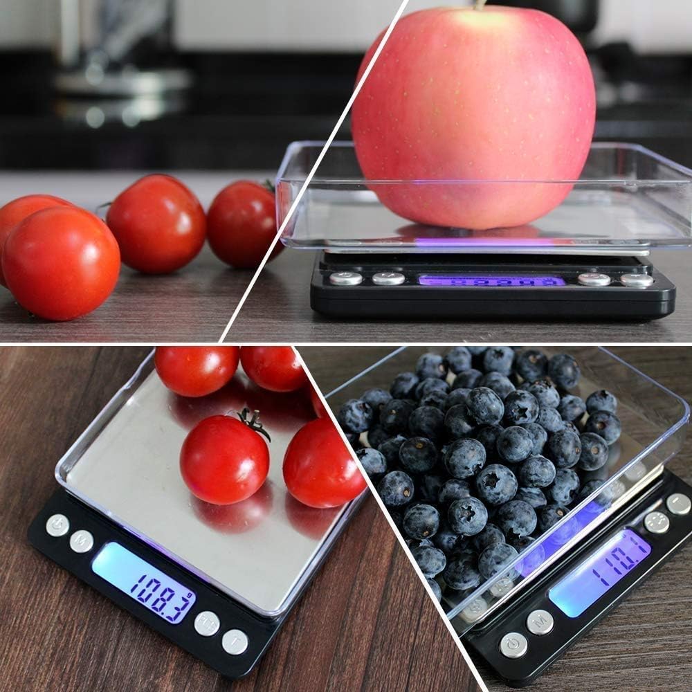 Báscula de Cocina Digital de 1 kg/0,1 g, báscula electrónica Profesional para Alimentos con Pantalla iluminada, Color Negro,