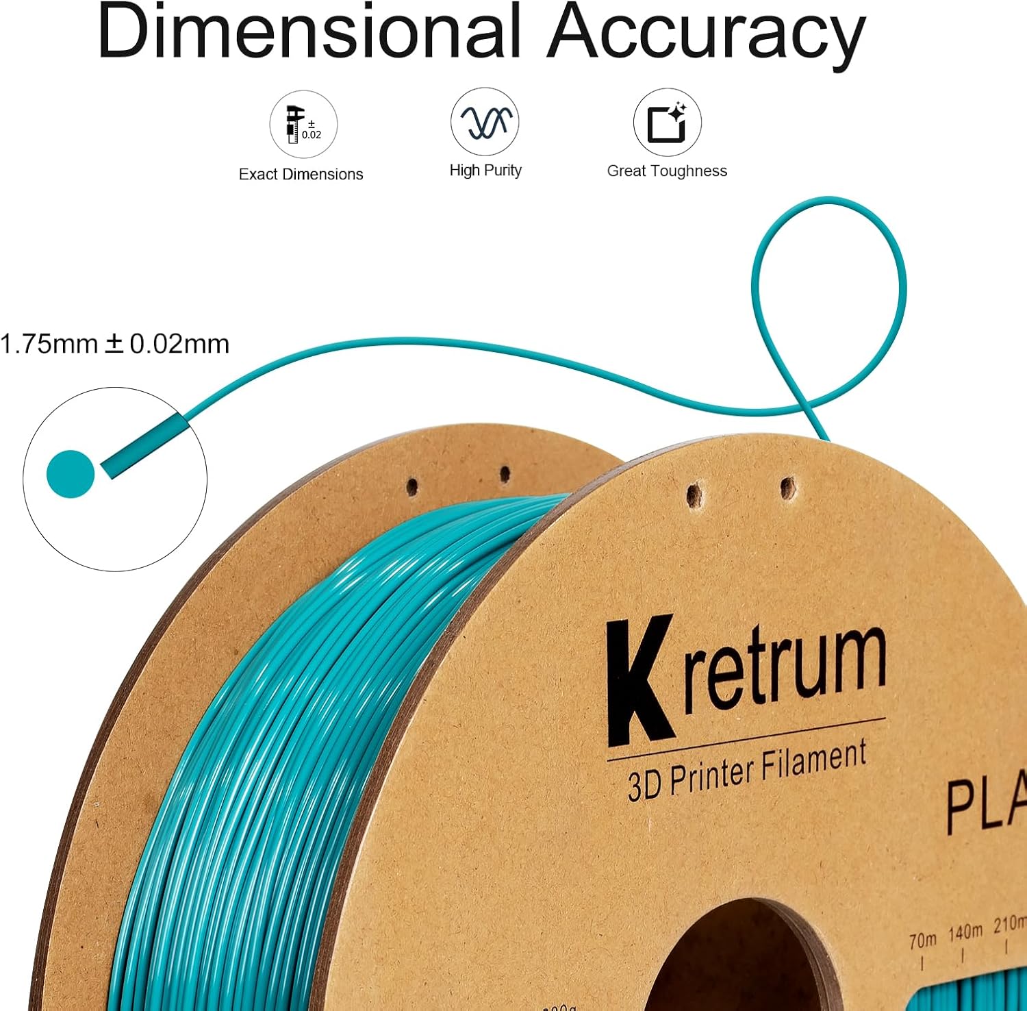 Kretrum PLA Filament 1.75 mm 3D Printer Filaments Cardboard Spool Refills 1 kg Widely Compatible for Most FDM 3D Printers Fits ELEGOO Anycubic FlashForge Creality Bambu Prusa ect. Pine Green