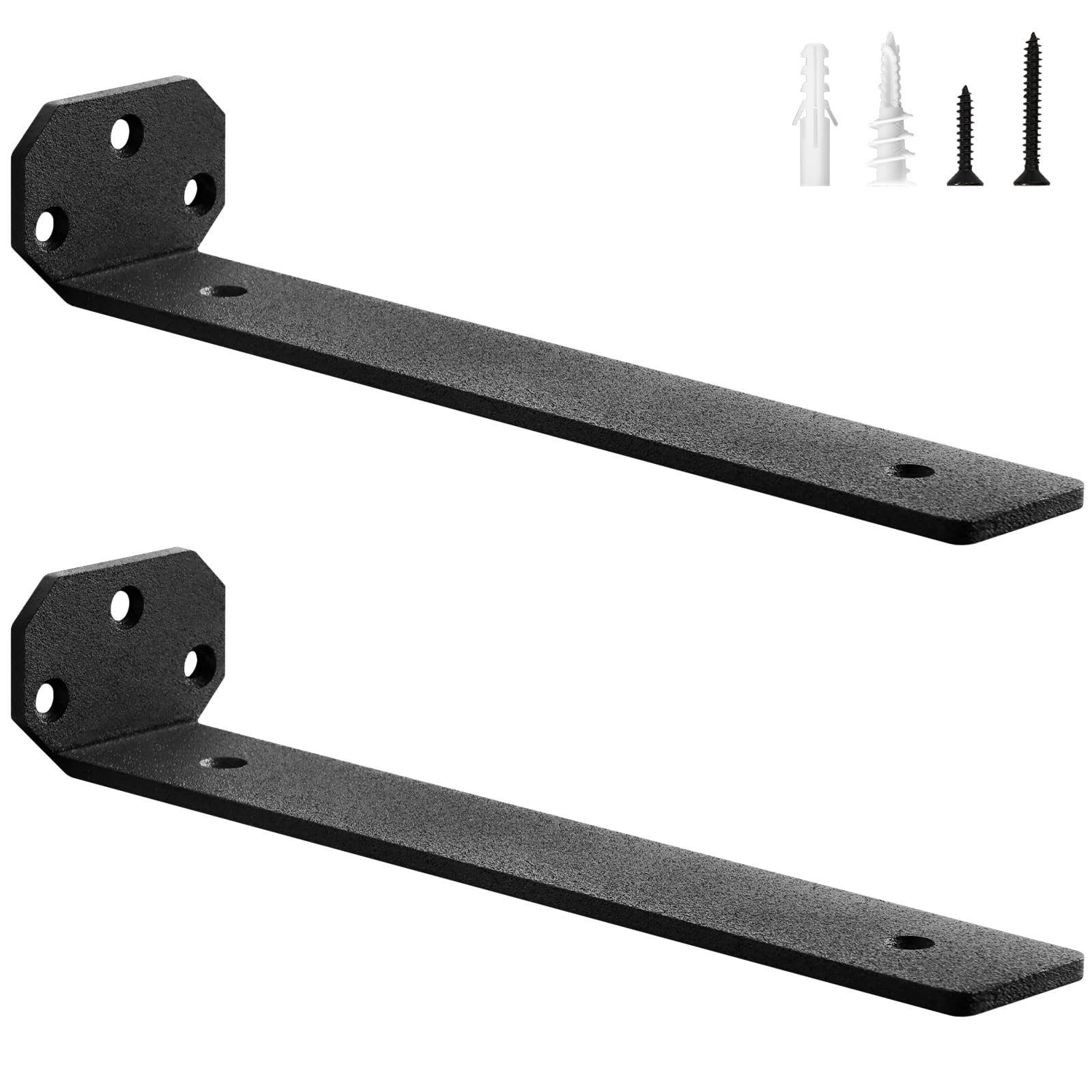 scicent 2 Pack Floating Shelf Brackets Heavy Duty, 50KG Capacity, 5mm Thick, Wall Brackets for Shelves, Shelf Support with Screws (Black 20cm)