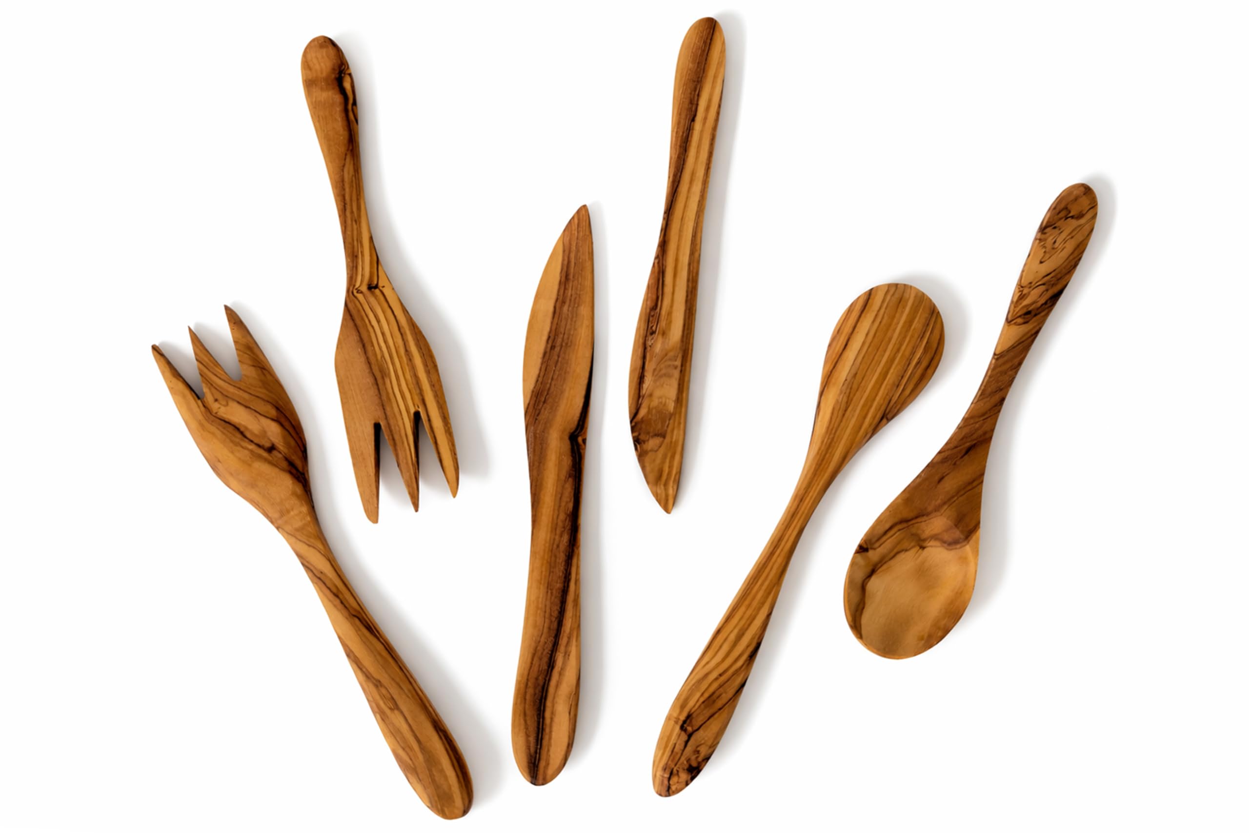 EMNA – Luxuriöses 12-teiliges Besteck Set aus massivem Olivenholz ca. 20 cm | 4 Löffel, 4 Gabeln & 4 Messer | Unikat | Edle Geschenkbox | Premium Geschenk Idee Weihnachten Hochzeit Geburtstag