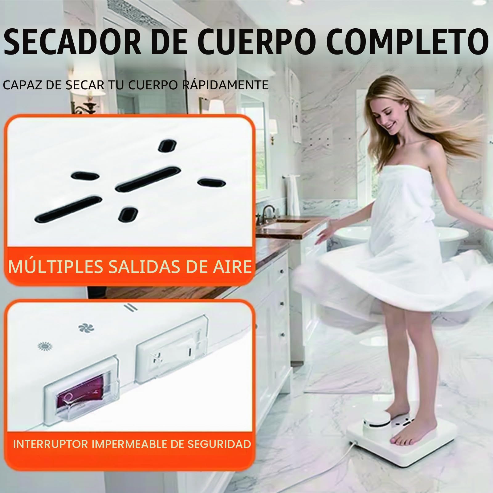 Secador Corporal Eléctrico para Baño, Secador de Cuerpo Completo con Sensor Automático, Salida de Aire Amplia, Secado Rápido en 3 Minutos, Calefacción 800–960W, para Hogar & Hotel