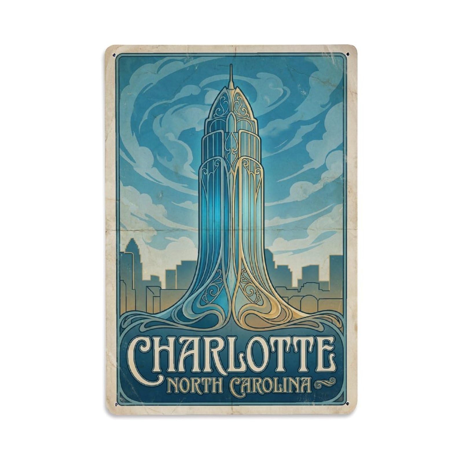 Xanthor Style Travel Vintage Usa Charlotte Metal Tin Sign