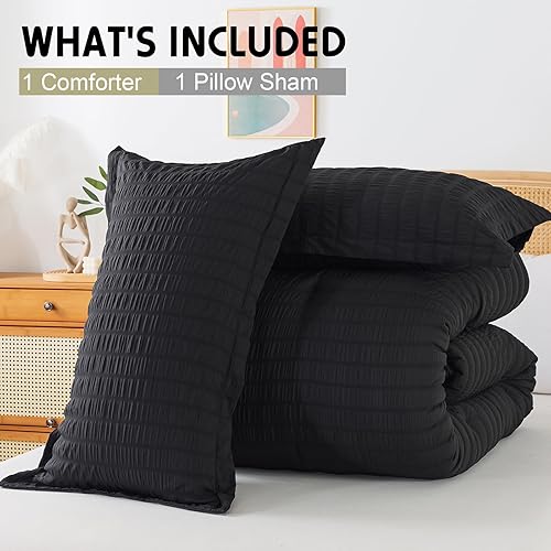 Miniatura 8 de Cosybay Juego de edredón negro  Juego de edredón alternativo de plumón King  Juego de edredón de 3 piezas para todas las estaciones, 1 edredón (102