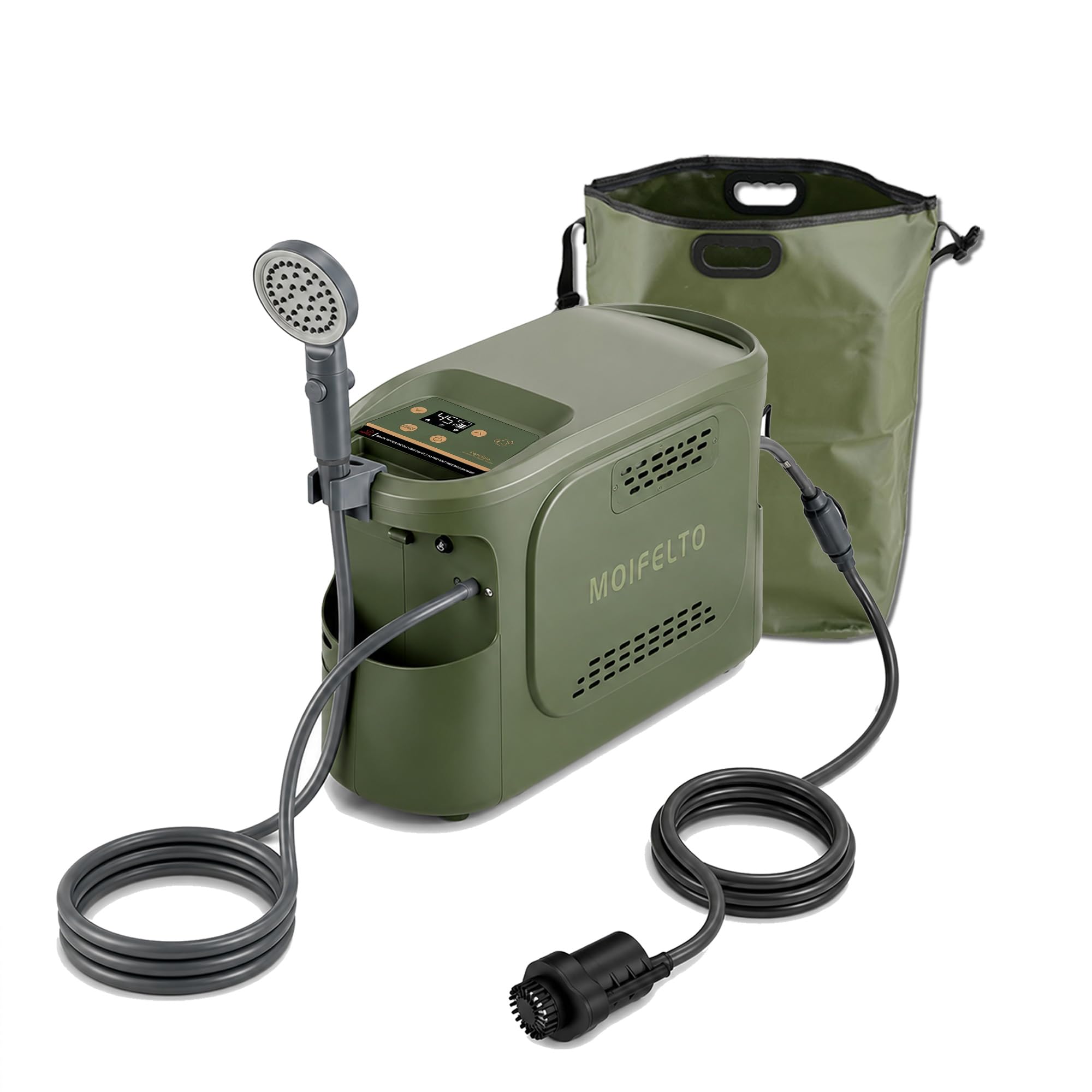 Calentador de agua de propano portátil, calentador de agua de propano de 22000 BTU, calentador de agua a gas con batería recargable integrada de 5200 mAh, con bomba de agua y cabezal de ducha