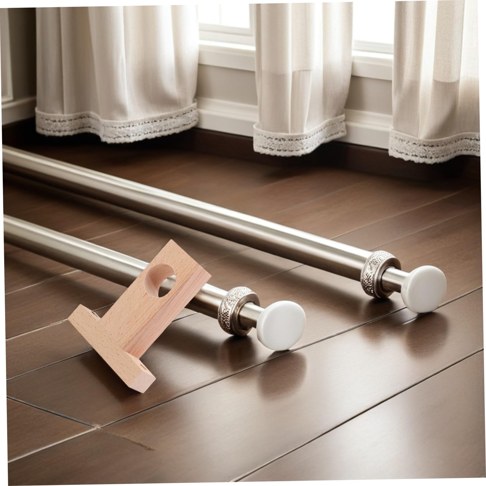 PACKOVE Supporto per Bastone Design Moderno e Semplice Beige 4 Pezzi per Tende in Legno Facile da Installare e Resistente Adatto per Casa e Ufficio