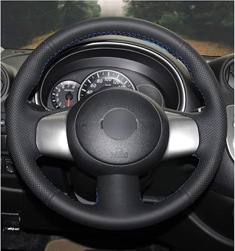 Miniatura 2 de Funda de cuero negro para volante de automóvil para Nissan March 2010-2015 Sunny 2011-2013 Versa 2012-2014 Cubierta de volante de automóvil cosida a