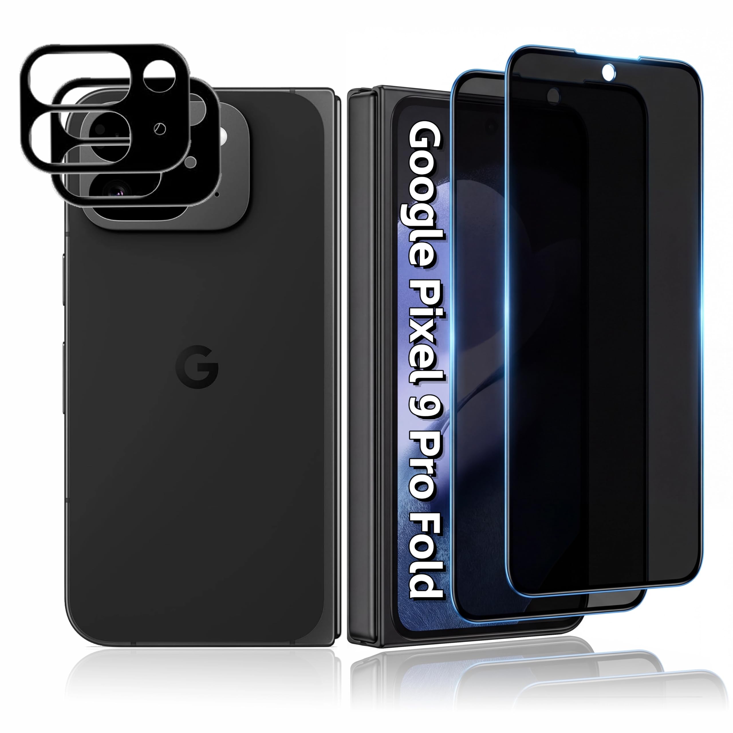 MUCDE 2+2 Pack For Google Pixel 9 Pro Fold Privacy Tempered Glass Front Screen Protector,Scratch Resistant Anti-Spy,Accessories 2 Privacy Screen + 2