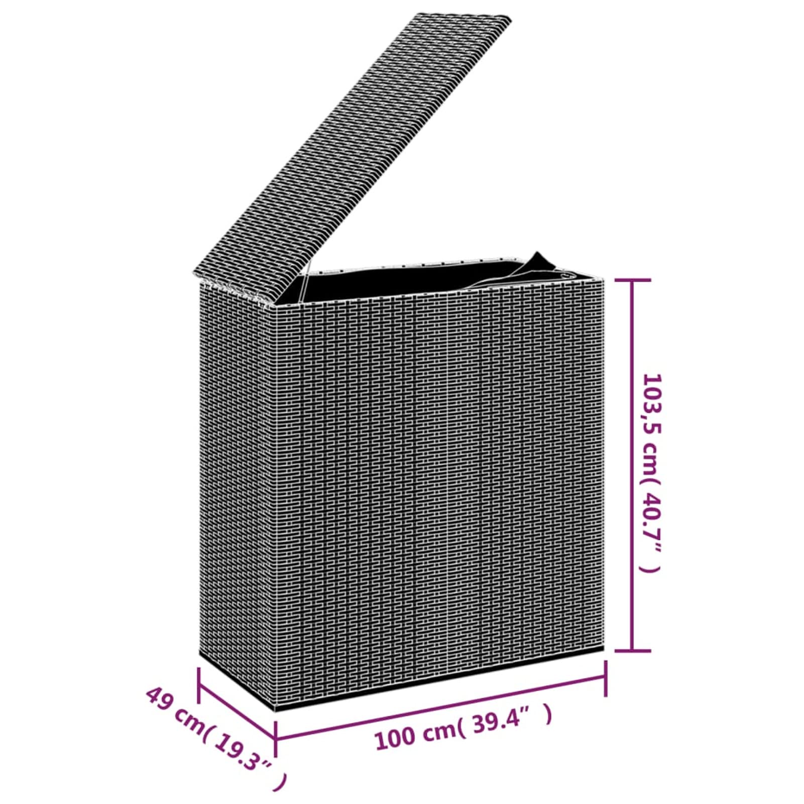 Homgoday Contenedor de jardín de ratán PE 100 x 49 x 103,5 cm gris, muebles, baúles y baúles para exteriores, porta herramientas de jardín, puf de exterior, baúl de exterior