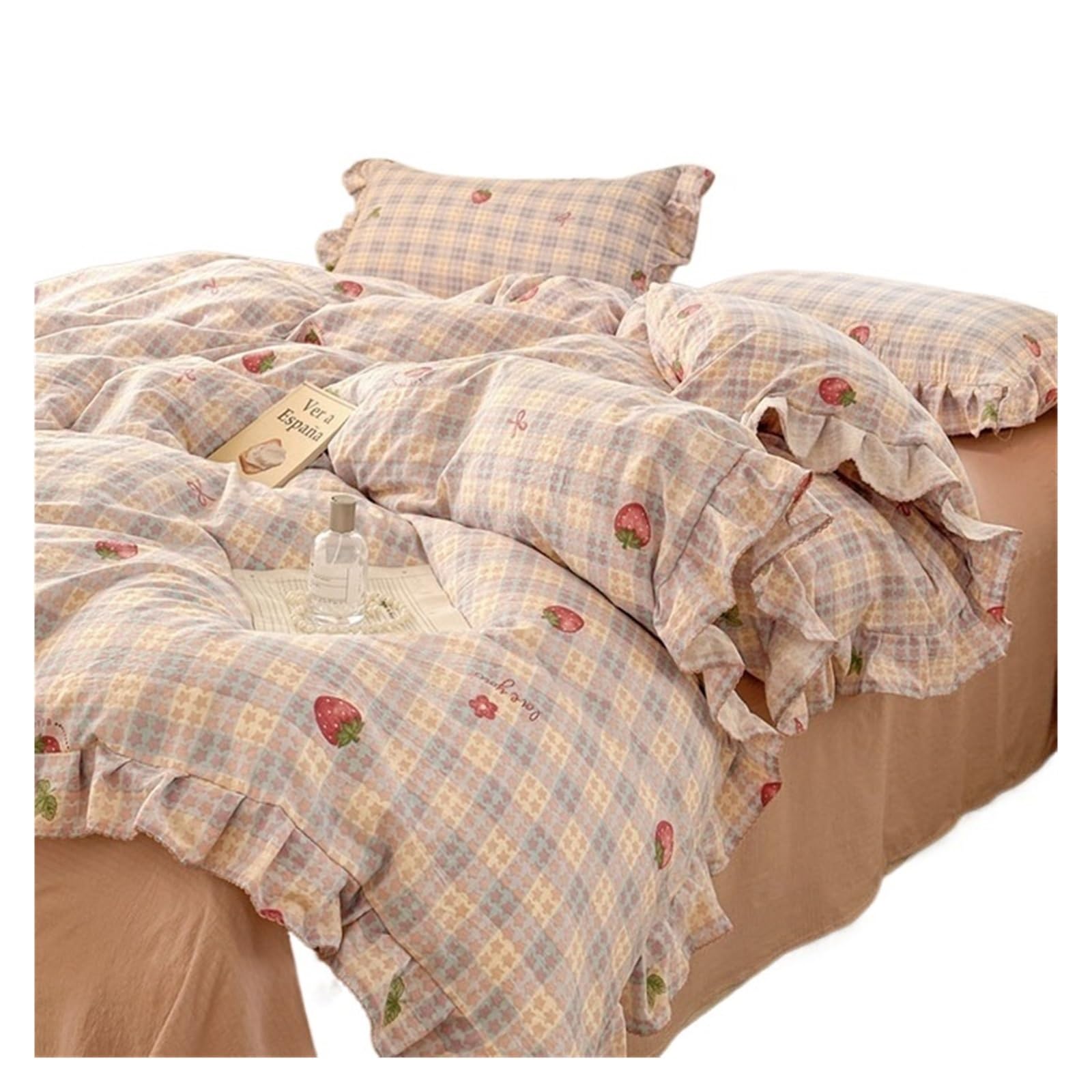 GCYEIDMA Ruffle Duvet Cover Bedding Sets Ruffle Lace Bow Quilt Cover Romantic Bedclothes Decor Woman Bedroom Duvet 4pcs(Color 1)
