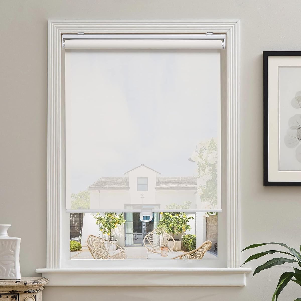 AOSKY Cordless Roller Shades for Windows Light Filtering Shades with 5% Openness Solar Screen Semi Sheer Roller Blinds UV Protection for Office and Home. Easy to Install 38" W x 72" H (White)