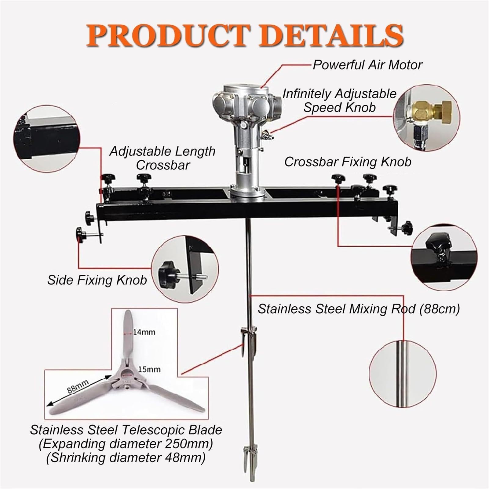 Mezclador de Pintura eléctrico portátil con Paleta para Pintura, dispersor agitador servo para Uso Industrial/Comercial, Velocidad Ajustable, Soporte retráctil de 72~120
