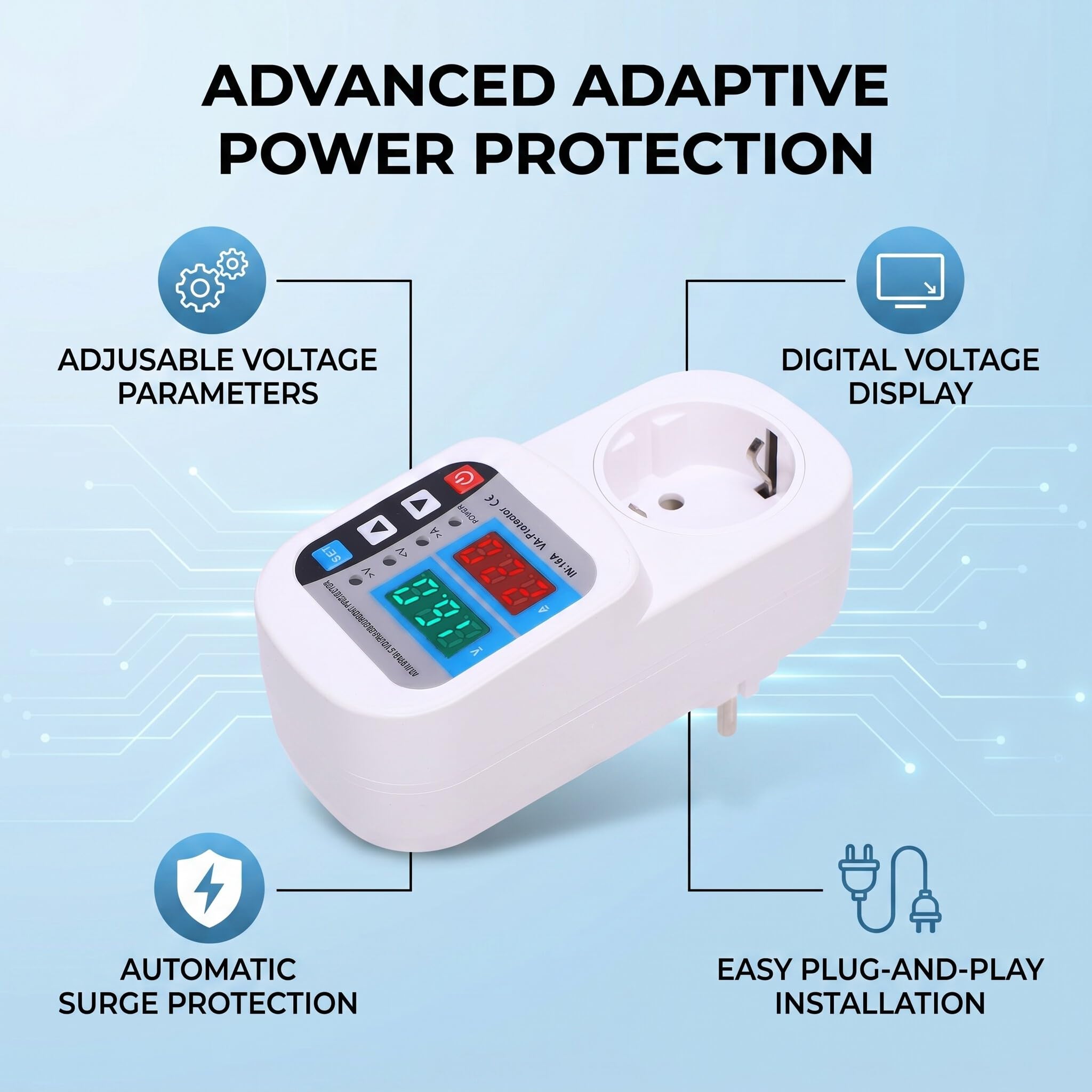 Protector Voltaje Ajustable LCD | Relé 16A Persianas Seguridad Nevera Aire TV Electrodomésticos