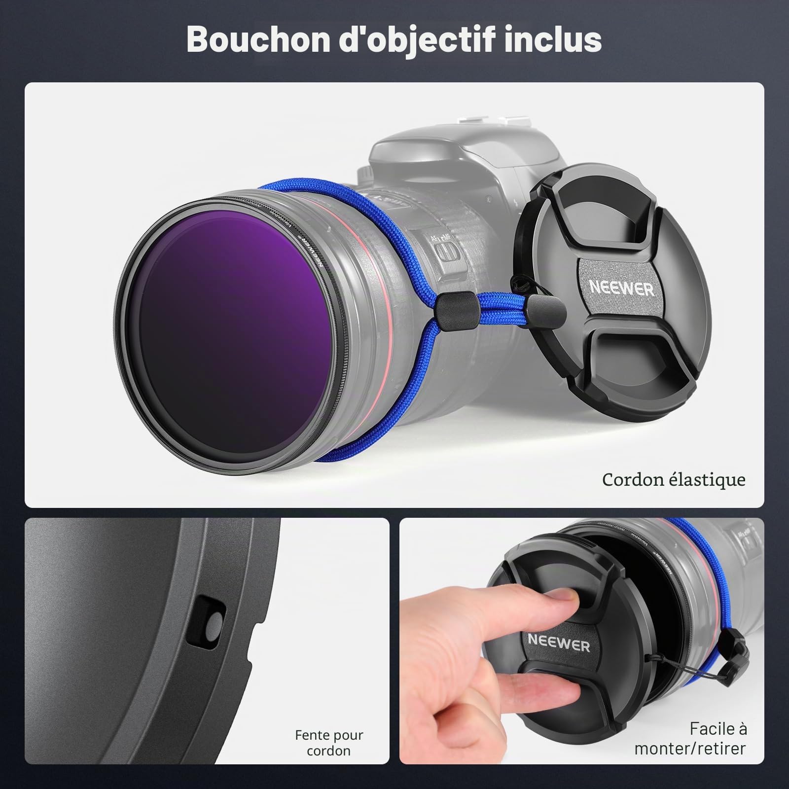 NEEWER Filtre ND Variable 67mm ND2-400 (1-9 Arrêts) avec Bouchon d'Objectif,Cordon,Chiffon,Réglage Précis de Densité Neutre,Verre Optique Multicouche Résistant aux Empreintes Digitales et aux Rayures