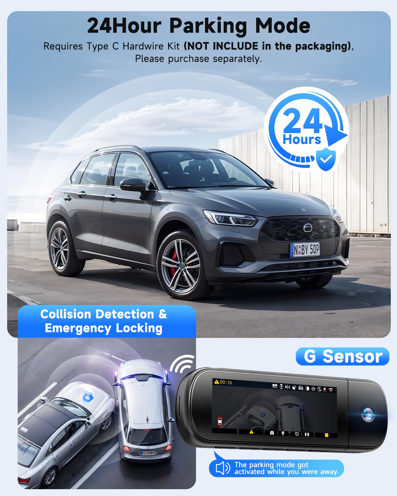 3-kanałowa kamera samochodowa SARMERT 4K kamera samochodowa z przodu wewnątrz i z tyłu z bezpłatną kartą 64 GB, kamera samochodowa 4K+1080P + 1080P, czujnik G, WDR, aplikacja, 5G WiFi, noktowizor