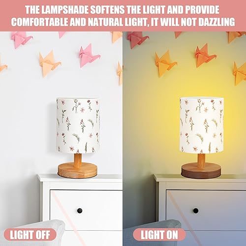 Miniatura 6 de VIHOSE Lámpara de mesita de noche floral bohemia con pantalla de tela de lino, base de madera maciza, decoración para niños, sala de estar,