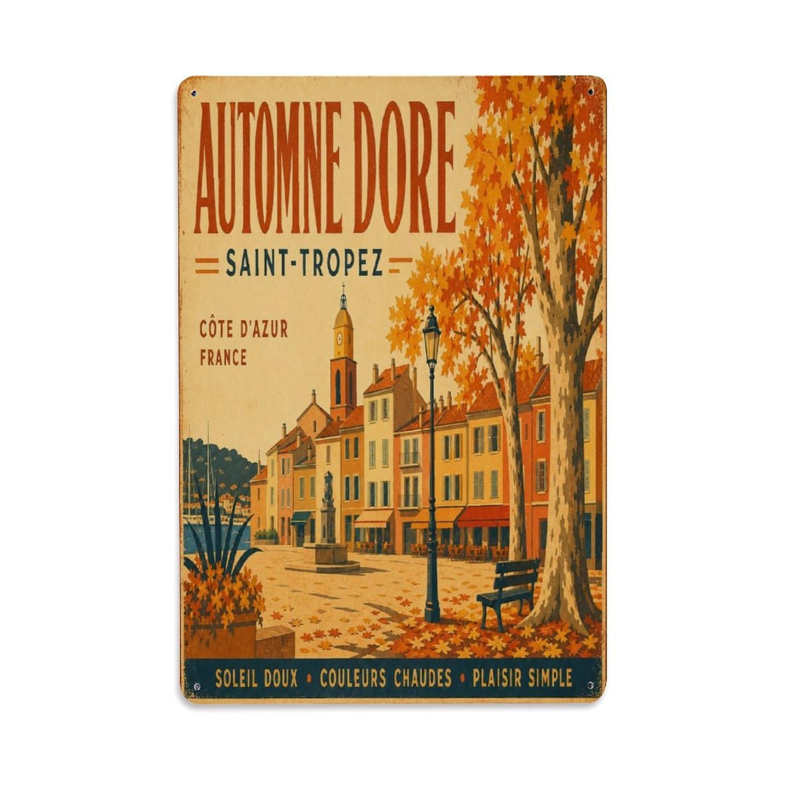 Provence Botanical Travel Heritage French Riviera Metal Tin Sign Plaque Wall Decor for Cafe, Man Cave, Club Bar, Office, Home Garden Round Metal Poster 8x12Inch