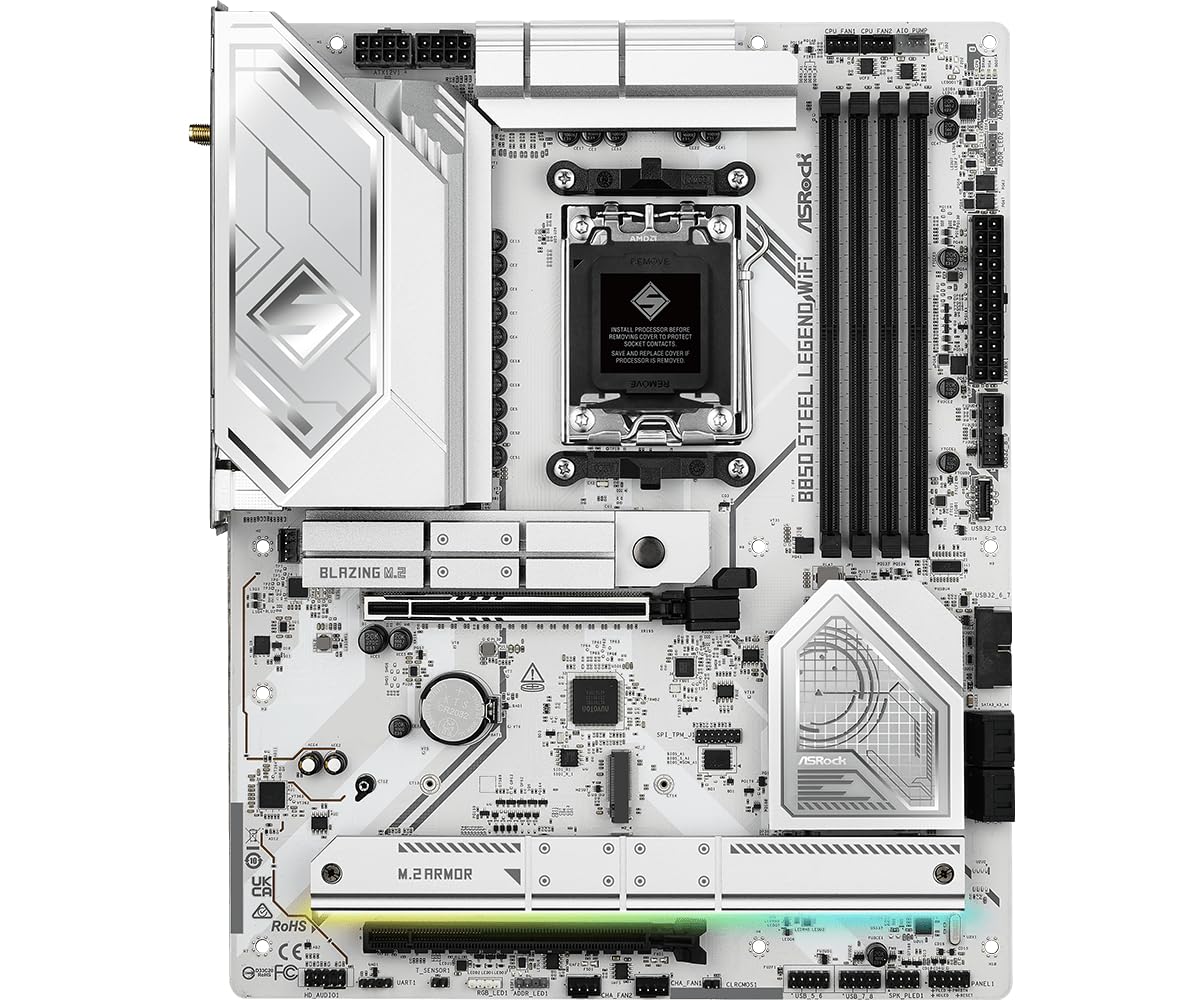 ASRock AMD B850 Steel Legend WiFi 7 Socket AM5 Ryzen 9000, 8000 and 7000 Series DDR5 up to 8000+ (OC) MHz 256GB ATX Motherboard M.2 SATA3 6.0 Gb/s PCIe 5.0 1 HDMI