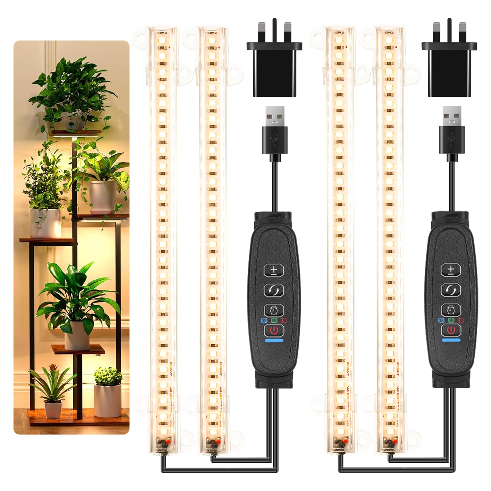 Czoumu 2 Head 2 Pack 8.6'' Led Grow Light Strips, Full Spectrum 3500K Grow Lights For Indoor Plants, 2 Head With 3/9/12H Timer, 10 Dimmable Levels, Ideal For Seedling, Succulent And Plant Shelf, 2-Pack