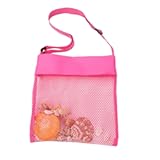 shlutesoy Large Capacity Foldable Mesh Beach Bag with Adjustable Shoulder Strap, Child Beach Toys Seashells Collecting Storage Bag, Towels Storage Pouch for Holding Toys Market Grocery Picnic Tote R